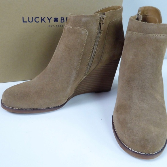Lucky Brand Oiled Suede Leather Yabba Ankle Boot Wedge Bootie Side Zip NIB - Picture 6 of 8